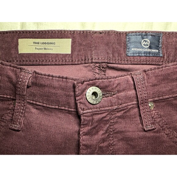 AG Adriano Goldschmied The Legging Super‎ Skinny Maroon Corduroy Pants 26R - Picture 4 of 8